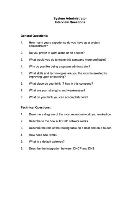 System Administrator Interview Questions Printable Pdf Download