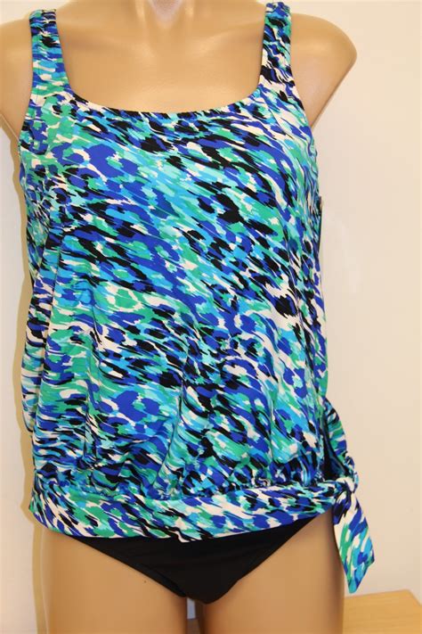 NWT Swim Solutions Swimsuit Bikini Tankini Pc Set Sz High Waist Black Blue EBay