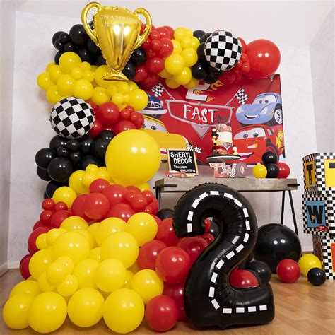 100pcs, EASY DIY – Cars Balloon Garland Kit & Arch with BONUS Trophy & Number 2 - Race Car ...