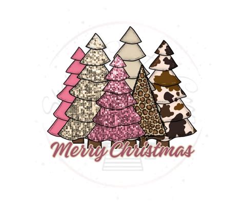 Pink Glitter Cow Print Christmas Trees Dtf Transfer Printonly Ready