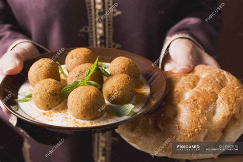 Woman Serving Falafel Chickpea Balls Recipe Chick Pea Stock Photo