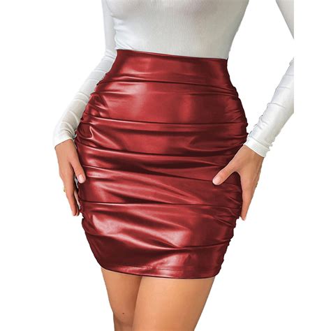 Tiaobug Damen Wetlook Minirock Bodycon Kurz Rock Eng Bleistiftrock