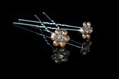 Stella Champagne Peach Flower Hair Stick Pin Rhinestone Beloved