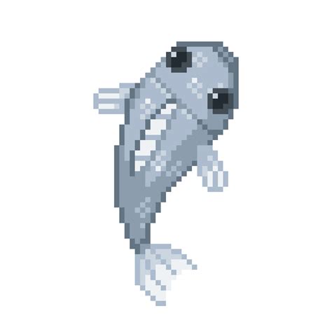 An Bit Retro Styled Pixel Art Illustration Of A Gray Fish Png