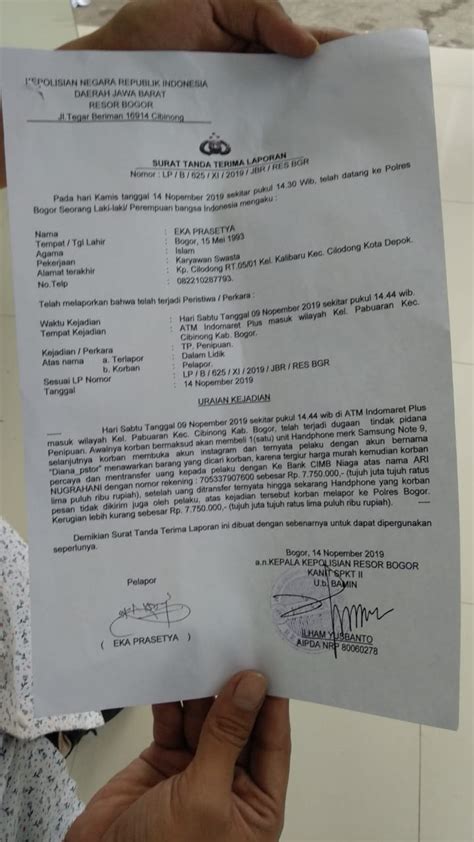 Detail Contoh Surat Laporan Polisi Tentang Penipuan Online Koleksi Nomer