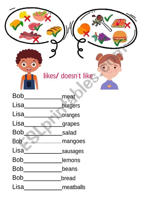 Likesdoesn`t Like With Food Esl Worksheet By Tanchita94