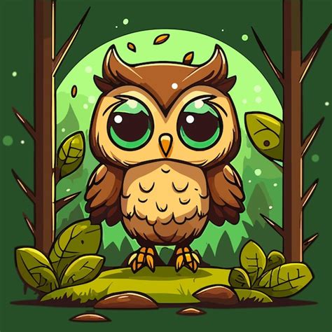 Premium Vector Cartoon Owl With Big Eyes On A Green Background