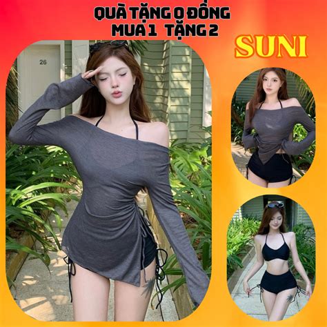 Bộ đồ bơi kín đáo 2 mảnh cho nữ bộ bikini set 3 chi tiết quần đùi kèm