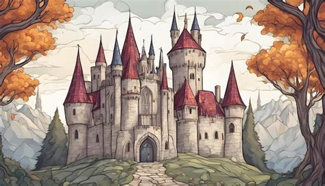 Premium Photo | Fantasy drawing of Gothic castle with stained glass windows