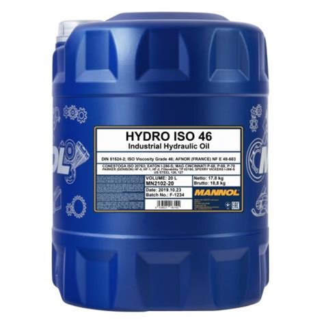 MANNOL 20L Hydraulic Oil 46 Fluid HLP 46 High Grade 20 Litres ISO 46