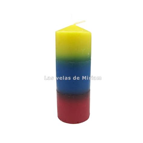 Velón tricolor azul amarillo rojo Las velas de Miriam