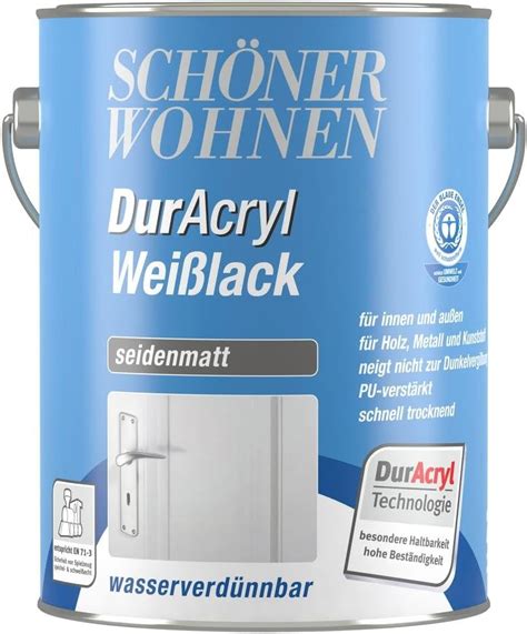 Schöner Wohnen DurAcryl Weißlack 2 5 L Seidenmatt Wasserverdünnbar