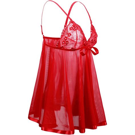 Women S Lace See Through Nightdress Mesh Deep V Sexy Lingerie Nightwear Sheer Babydoll Sleepwear