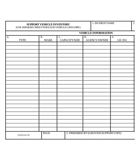 Vehicle Inventory Template Free