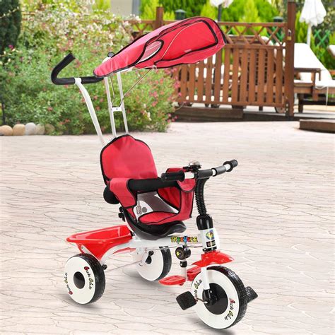 Costzon 4 In 1 Kids Steer Tricycle Stroller Bike Wcanopy