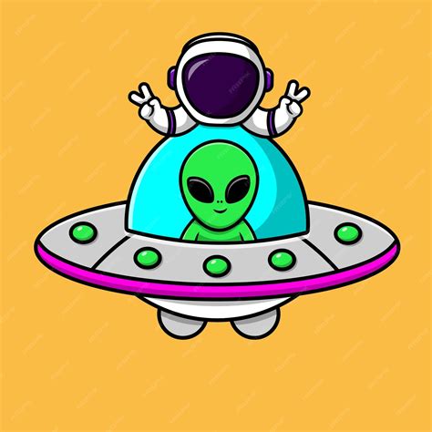 Lindo Alienígena Con Astronauta En La Ilustración Del Icono Del Vector De Dibujos Animados De