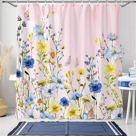 Watercolor Wildflowers And Butterflies Shower Curtain Modern Bathroom