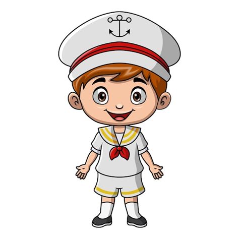 Um Menino Bonito De Desenho Animado Vestindo Uniforme De Marinheiro