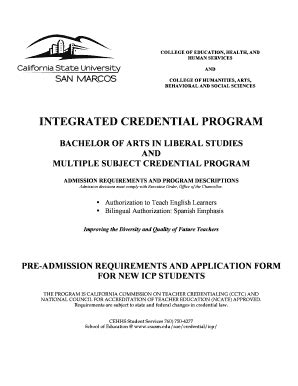 Fillable Online Csusm Integrated Credential Program California State