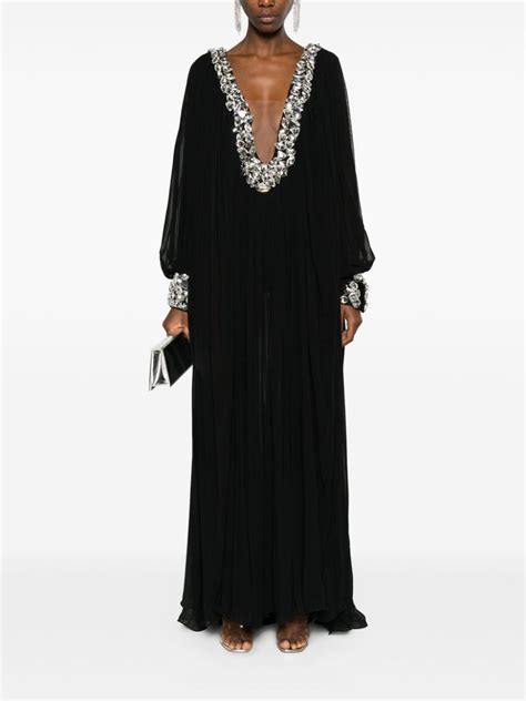 Ana Radu Crystal Embellished Pleated Maxi Dress Farfetch