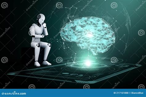 Pensamiento Ai Robot Humanoide Analisis Holograma Pantalla Mostrando