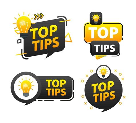 Top tips label set. light bulb. Top tips and tricks from experts in their field 27621271 Vector ...