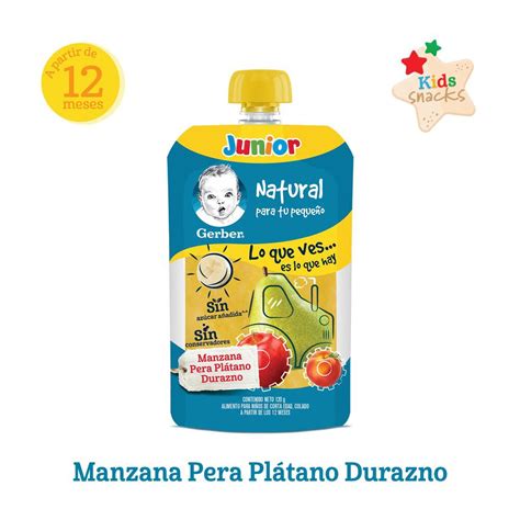 Papilla Gerber Junior Etapa 4 Manzana Pera Plátano Durazno Pouch 120g