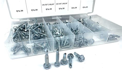 200Pc Steel Self Screws Assortment Hex Head Self Drilling Tapping TEK ...