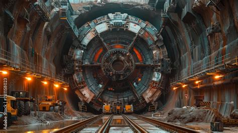 Giant Tunnel Boring Machine In Underground Construction An Enormous