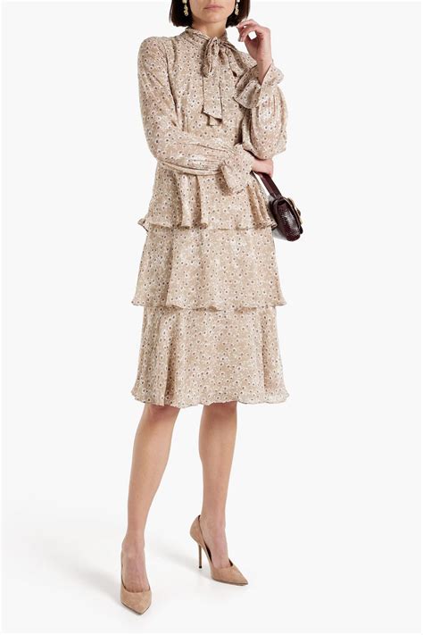 Mikael Aghal Pussy Bow Tiered Floral Print Fil Coup Dress The Outnet