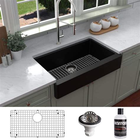 Karran Qar 740 Quartz Granite 34 In Single Bowl Retrofit Farmhouse