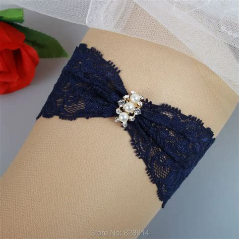 Original Design Vintage Navy Blue Lace Wedding Garter Belt With