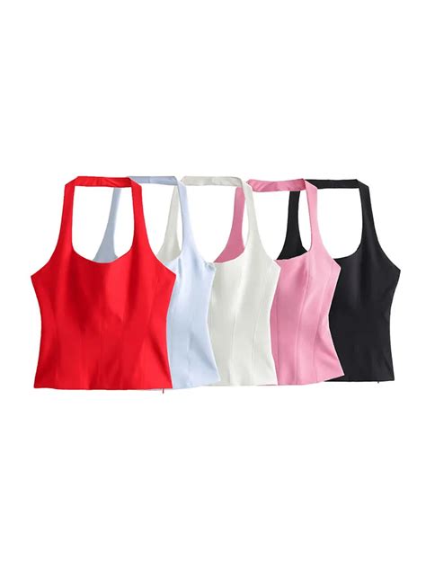 Traf Summer Women Fashion Halter Backless Comfortable Sling Crop