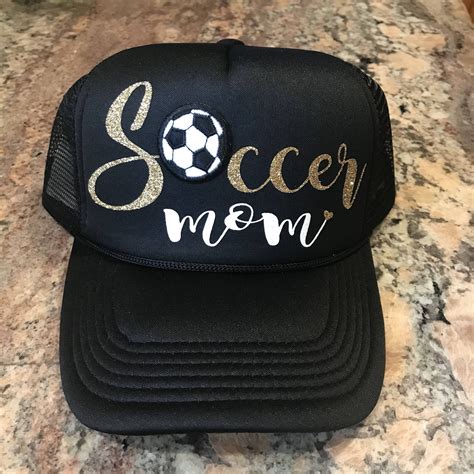 Soccer Mom Custom Glitter Vinyl Trucker Hat With A Soccer Ball Patch