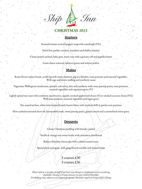 Christmas Menu The Ship Inn