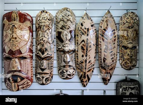 Fijian Face Masks On Sale In An Arts And Crafts Shop In Fiji In The South