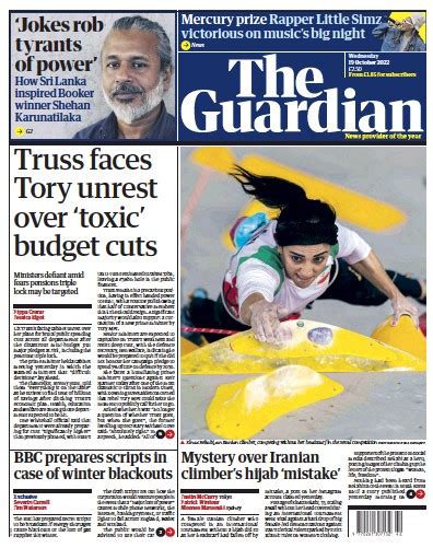 The Guardian Uk Front Page For 19 October 2022 Paperboy Online