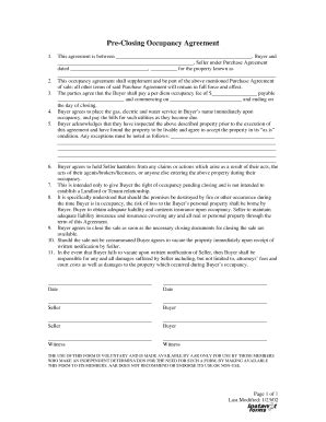 Fillable Online Pre Closing Occupancy Agreement Fax Email Print PdfFiller