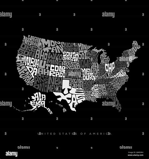 USA Map Typography United States Of America Map Lettering In Black And