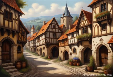 Medieval Town in Oil Paint | Stable Diffusion Online