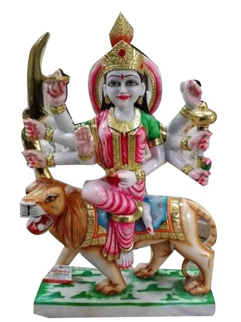 Multicolor Painted Marble Durga Statue For Worship Size 24 Inch At