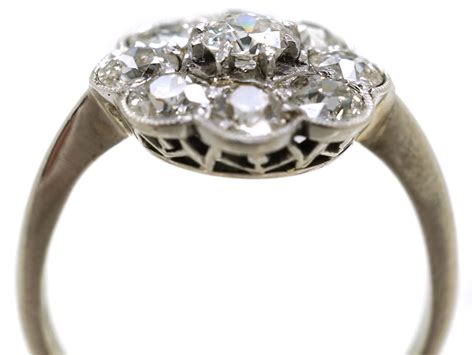 Edwardian 18ct White Gold Diamond Daisy Cluster Ring 211L The