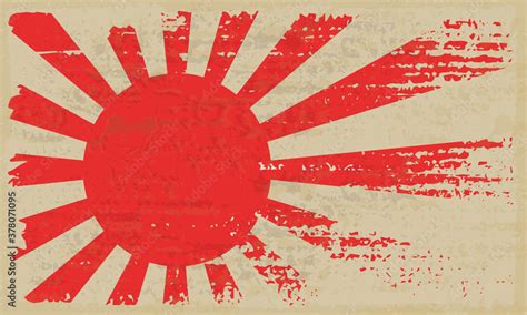 Japanese flag symbol of rising sun. Vintage grunge flag of Japan. Stock ...