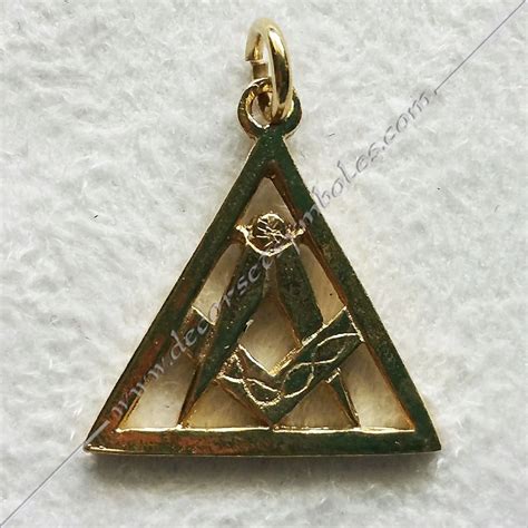 Pendentif maçonnique Equerre et Compas doré à l Or fin 24 carats