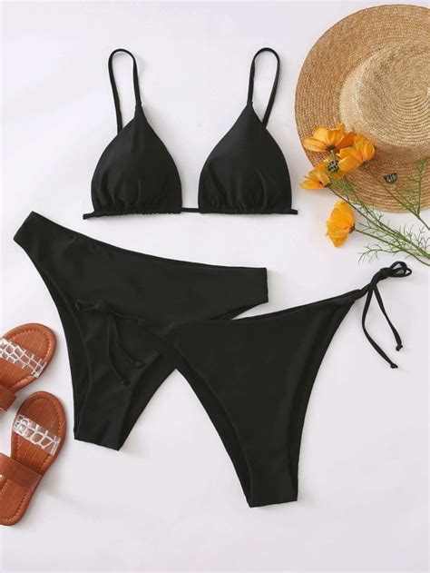 3pack Plus Triangle Tie Side Bikini Swimsuit