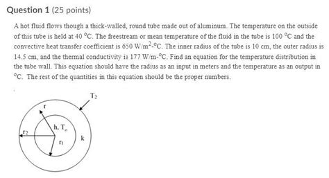 Solved Question 1 25 Points A Hot Fluid Flows Though A Chegg