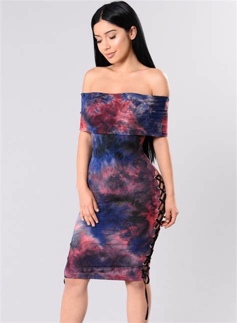 Fashion Sexy Floral Printed Slash Neck Side Lace Up Bodycon Dress