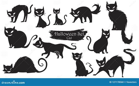 Los Gatos Fantasmagóricos Siluetean La Colección De Halloween O Aislado