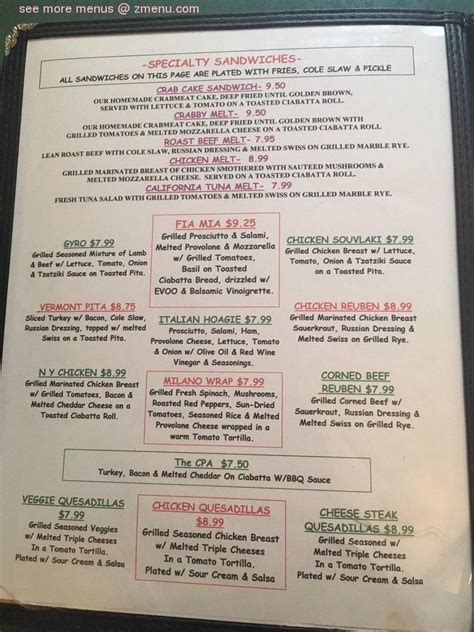 Menu At Market Street Grill Restaurant Onancock