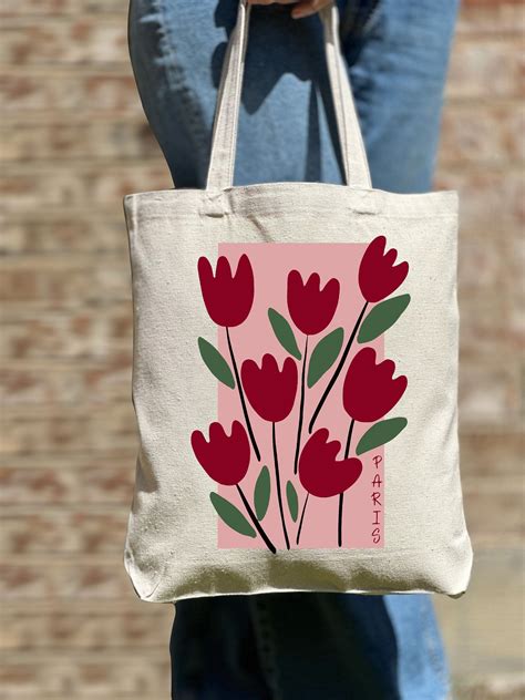 Paris Tulip Flower Tote Bag Woman Floral Tote Bag Shoulder Bag